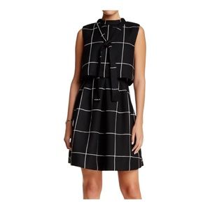 Gracia Women's Small Dress Tie Front Windowpane Sleeveless Black White Grid